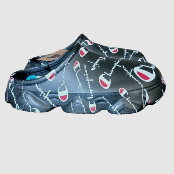 Champion Super Meloso Warped Slip on Logo Clogs Shoes Black White Mens Size 8 - Picture 2 of 9